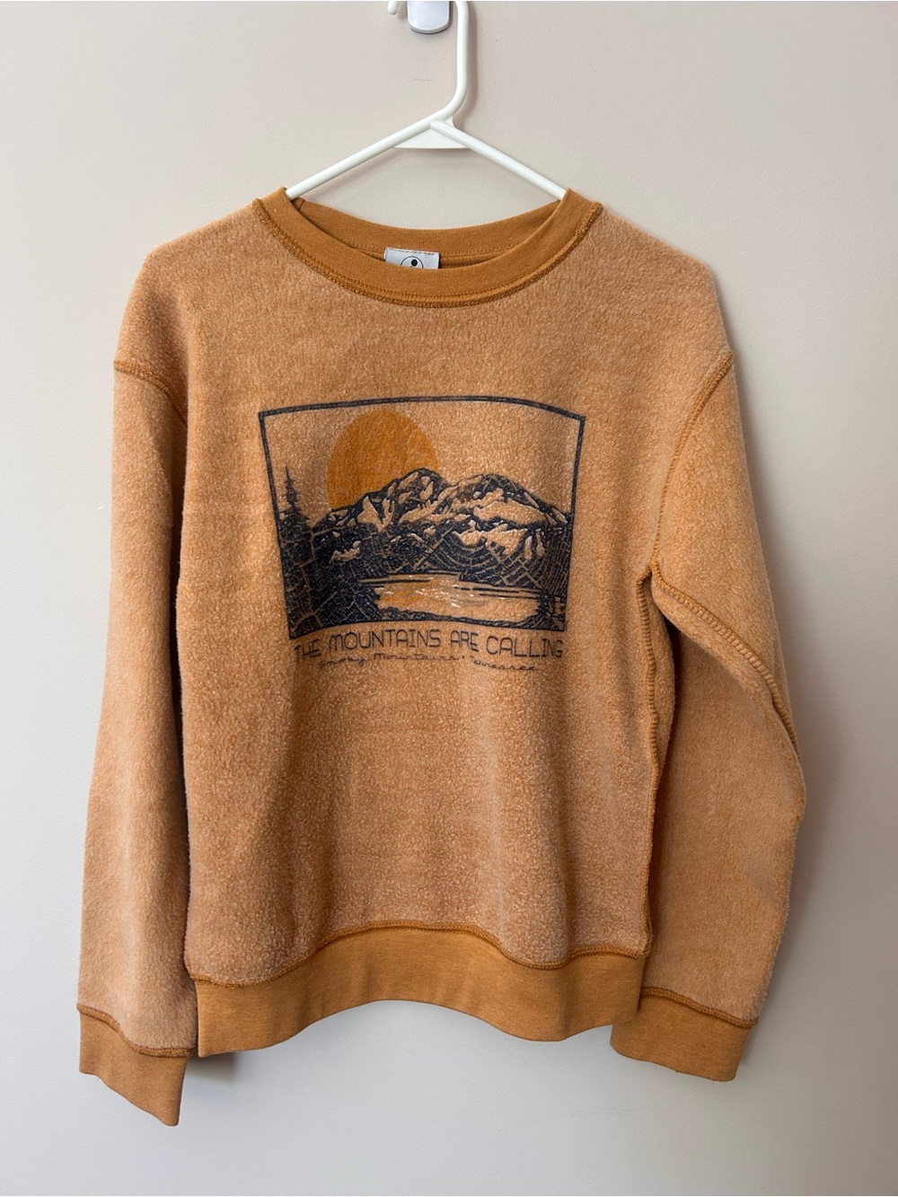 Deep Yellow Graphic Crewneck Sweatshirt - The Mountains Are Calling